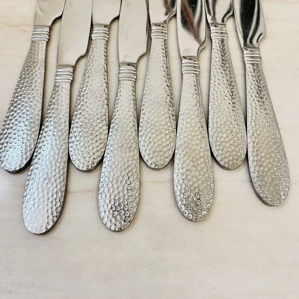 8pc TOWLE Logan Hammer Ring Stainless Hammered Solid Dinner Knives 9 3/8